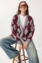 Baklava Patterned Fuzzy and Wool Effect Knitwear Cardigan Lxa0029 Gray Burgundy