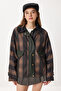 Contrast Collar Checkered Parka Lby0029 Khaki - 3