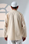 Men's Crew Neck Lace-Up Long Sleeve Linen Shirt Cream - 7