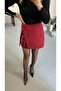 Sequin Detail Burgundy Envelope Skirt - 2