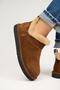 Cora Women's Genuine Leather Mini Tan Boots with Fur Detail