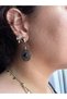 Vintage Patterned Black Stone Dangle Earrings, Antique Gold Color, Stylish Retro Women's Earrings - 2