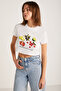 Serene Women's Short Sleeve Printed Crop White T-Shirt - 3