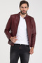 Men's Leather Jacket with Judge Collar and Shoulder Embroidery