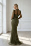 Full Beaded Fish Evening Dress - Khaki Green - 2