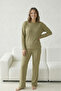 Thick Winter Interlock Striped Long Sleeve Knit Pajama Set - 3