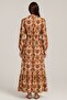 Women's Plus Size Brown, Waist Crochet Detail, Sleeve Hem Elastic, Patterned Maxi Dress 65N39271 - 4