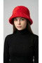Women's Red Plush Bucket Hat - Winter Warm Soft Textured Furry Hat - 2