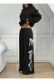 Women's Black 2 Thread Ş Fleece-Lined Set – Relaxed Fit, White Bow Detail Winter Combination - 3