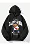 Women's Black California Bear 3 Thread O Oversized K Hooded Hoodie Sweatshirt - 2