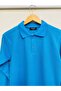 Polo Collar Long Sleeve Turquoise Cotton School T-Shirt - 2