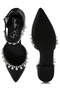 Women Rhinestone & Pearl Ankle Strap Flat Sandals in Black - 4