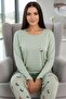 Mint Green Rabbit Bear Pattern Long Sleeve Bamboo Knitted Women's Pajama Set - 2