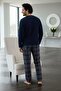 Navy Blue Green Plaid Patterned Fleece Men's Pajama Set - 6