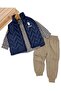 Baby Boy Inflatable Vest Set , Festive 3-Piece Stylish Top and Bottom Set with Plaid Shirt, 6-9-12-18-24 Months Set - 2