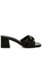 Women Black Horsebit Detail Snake Print Sandals - 2