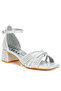 Women Low Block Heel Rhinestone Sandals in Silver