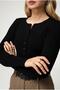 Women's buttoned Corded Fabric knit cardigan black 6931 - 3