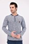 Men's Gray Navy Blue Crew Neck Special Design Jacquard Cotton Long Sleeve Pajama Set - 8