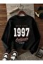 Women's Black United States 1997 Printed Oversized Crew Neck Sweatshirt - 2