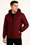 Men's Inflatable Hooded Zippered Coat Water Repellent Quilted Lined with Pockets - Claret Red - 2