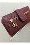Burgundy Leather Women's Wallet Handbag with Gold Detail - 6