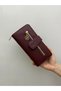 Burgundy Leather Women's Wallet Handbag with Gold Detail - 7
