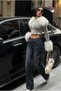 Women's High Waist Palazzo Lycra Denim Jeans with Belt Detail