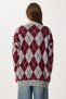 Baklava Patterned Fuzzy and Wool Effect Knitwear Cardigan Lxa0029 Gray Burgundy - 5