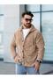 Unisex Beige Plush Shirt Collar Buttoned Double Pocket Regular Fit Wersoft Fleece Fabric - 6