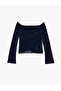 Long Bell-Sleeve Slim Fit Off-Shoulder Tulle Lace T-Shirt - 4