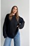 Women's Crew Neck Oversized Black Knitwear Sweater - 2