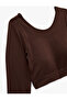 Back Detailed Boat Neck Long Sleeve Crop Sports T-Shirt - 5