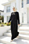 Women's Stone Embroidered Comfortable Fit Black Long Dress - 2