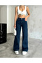 New Navy Blue Palazzo Stretch Fabric Women's Loose Casual Jean Denim Trousers-3 - 3