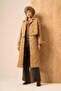 Women's Quilted Garnished Trench Coat Brown 31253 - 4