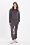 Women's Regular Fit Cotton 3 Thread Soft Textured Fleece Lined Crew Neck Grey Tracksuit Set