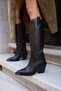Plantin Women's Black Genuine Leather Toe-Toe Iron Detail Boots