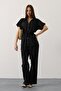 Women's Black Belted Pocket Detailed Trouser Suit Vs00593