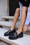 Mulaya Women's Black Patent Leather Loafer Shoes