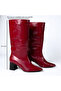 Bitter Brown Wrinkled Patent Leather Pointed Toe Below-The-Knee Women's Boots - 3