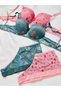 Women's Padded and Supported Floral Pattern Petrol Green & Black 2-Piece Boxer Type Underwear Set - 4