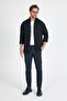 Men's Premium Dark Navy Blue Ankle Length Relaxed Fit Slim Fit Fabric Trousers - 2