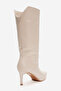 Women's Pointed Toe Heeled Boots Real Leather Rg 5507 Cream - 4