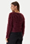 Women's Stone Buttoned V-Neck Feathered Knit Cardigan - Burgundy - 3