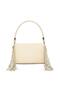 Cream Leather Tassel Detailed Chain Women's Shoulder Bag - 5