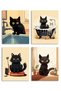 ALAYRA Funny Black Cat Wall Art Bathroom Decor, Cute Animal Kitty Canvas Posters for Living Room Bedroom Decoration, Black Cat Art Prints, Fun Bathroom Wall Decor, Set of 4（ ）20X25 CM