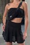 Black Elastic Waist Shorts Skirt V00023-A - 3