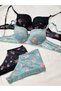 Women's Padded and Supported Floral Pattern Petrol Green & Black 2-Piece Boxer Type Underwear Set - 6