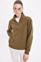 Women's Relax Fit Comfortable Cut Cotton Fleece-Lined Half-Zip Green Mock Neck Sweatshirt
